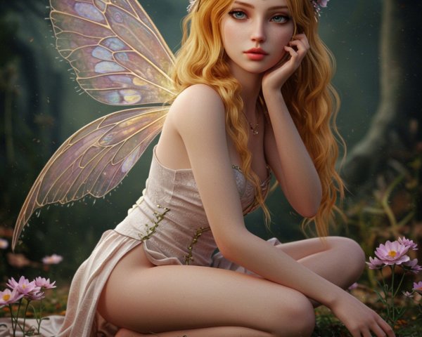 Fairy with Iridescent Wings in Enchanted Forest