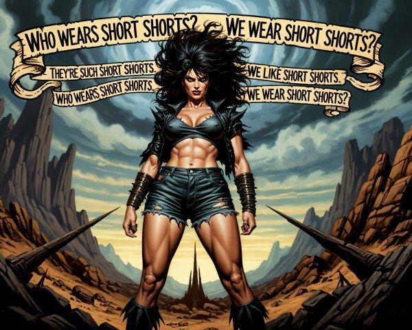 Confident Female Character in Rugged Landscape