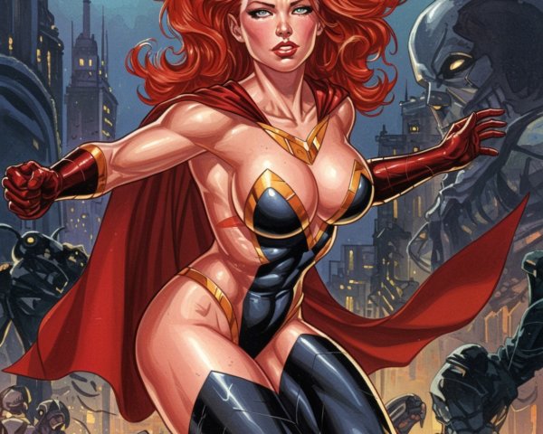 Powerful Female Superhero in Urban Comic Scene