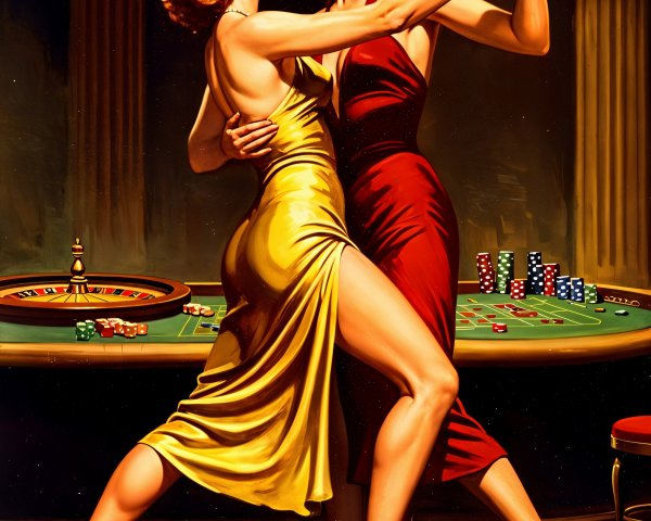 Elegant Dance of Women in Casino with Poker Chips