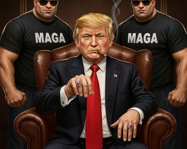 Seated Businessman with Bodyguards in Opulent Setting