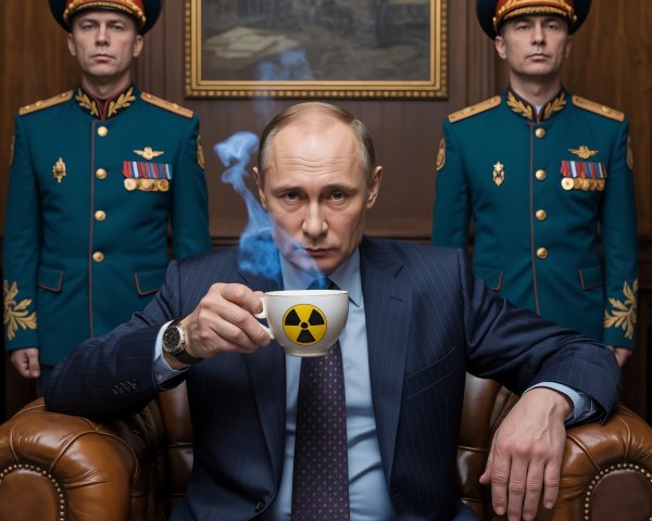 Stern Man in Suit with Military Officers in Office