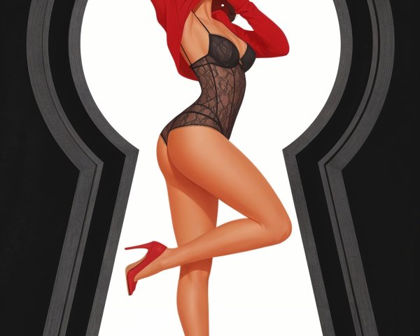 Stylized Illustration of a Woman in Keyhole Shape