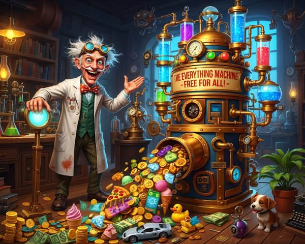 Whimsical laboratory with a colorful potion machine