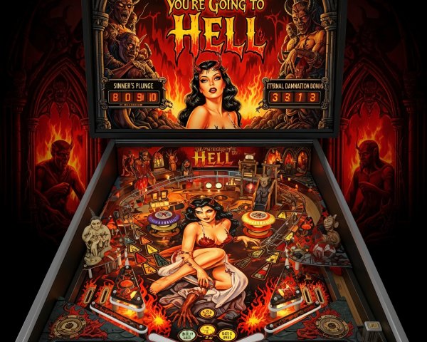 Hell-Themed Vintage Pinball Machine Description