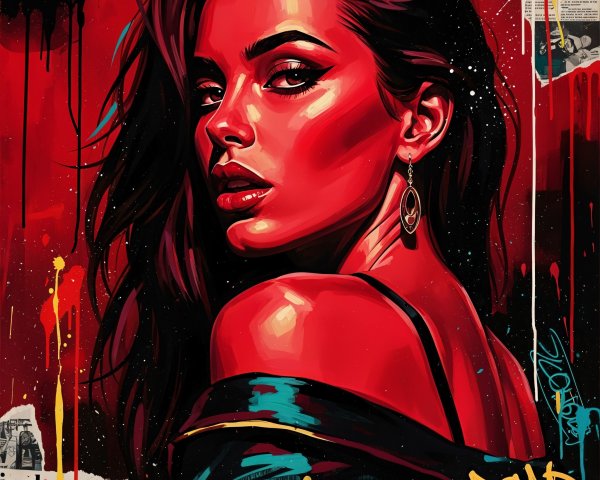 Portrait of a Woman with Bold Makeup and Red Background