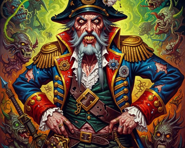 Zombie Pirate Captain with Ghostly Glow and Heads