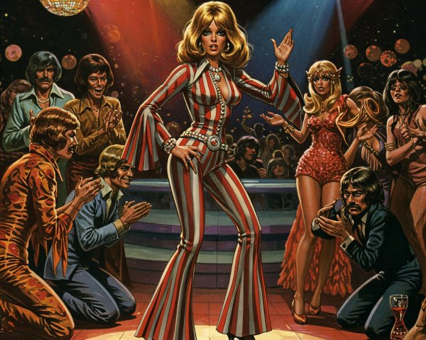 Vibrant 1970s Disco Scene with Colorful Lights