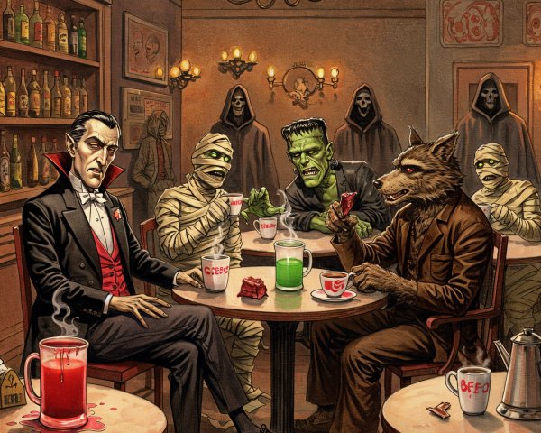 Monsters Gather in Dimly Lit Tavern Setting