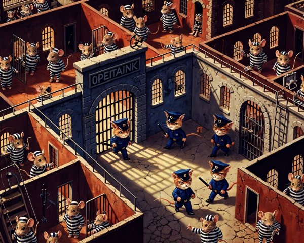 Whimsical Cartoon Prison Scene with Mice Characters
