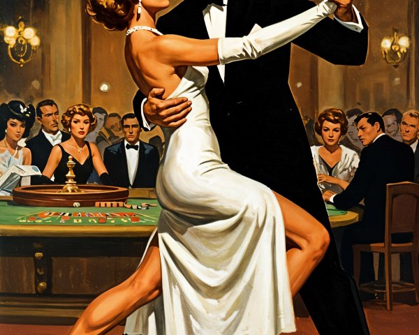 Stylish Couple Dancing Tango in Glamorous Casino Setting
