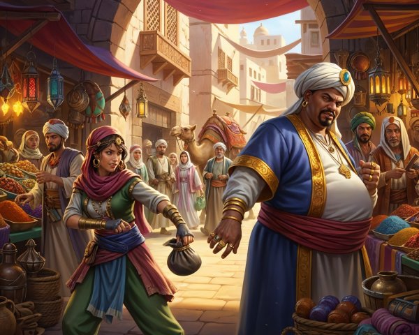 Marketplace Scene with Pickpocket in Ancient City