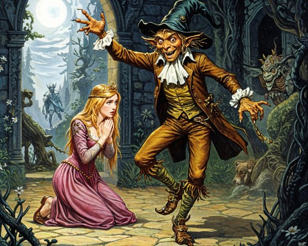 Princess in Moonlit Forest with Goblin Figure