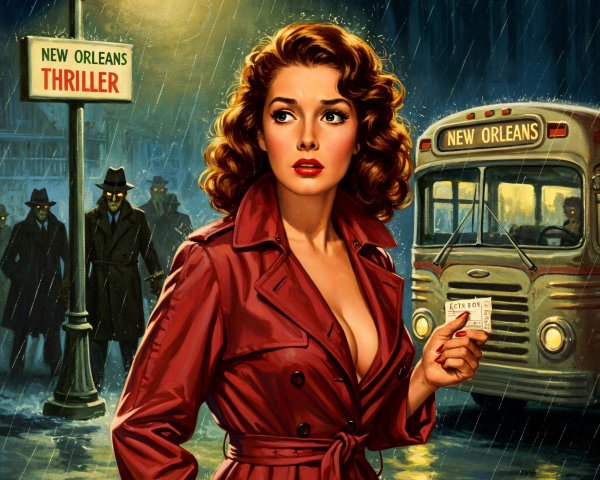Glamorous Woman in Red Trench Coat in Rainy New Orleans