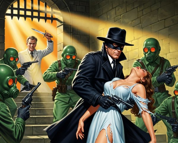 Mysterious Scene with Masked Figures and Tension