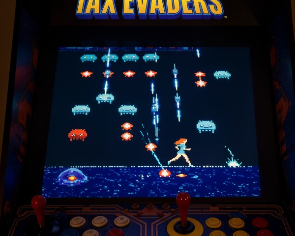 Colorful Arcade Game Cabinet with Retro Pixel Art