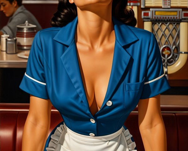 Glamorous Woman in Retro Diner with Vintage Aesthetic