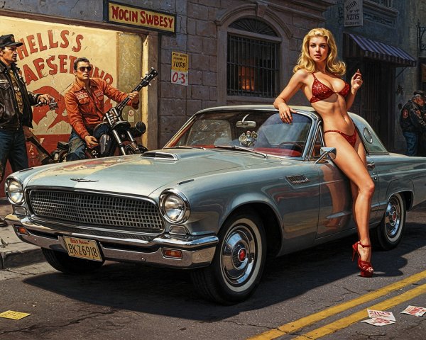 Vintage Glamour with Diner and Classic Car Scene