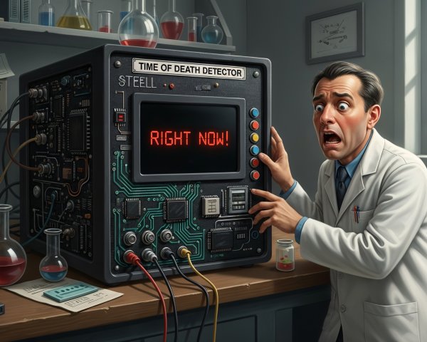 Scientist in Lab with Time of Death Detector Machine