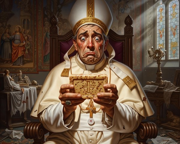 Crying Pope in a Luxurious, Dilapidated Room