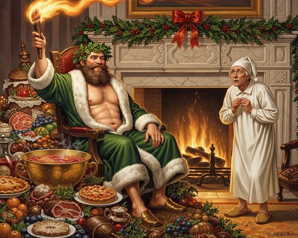 Festive Scene with a Figure in a Green Robe and Food