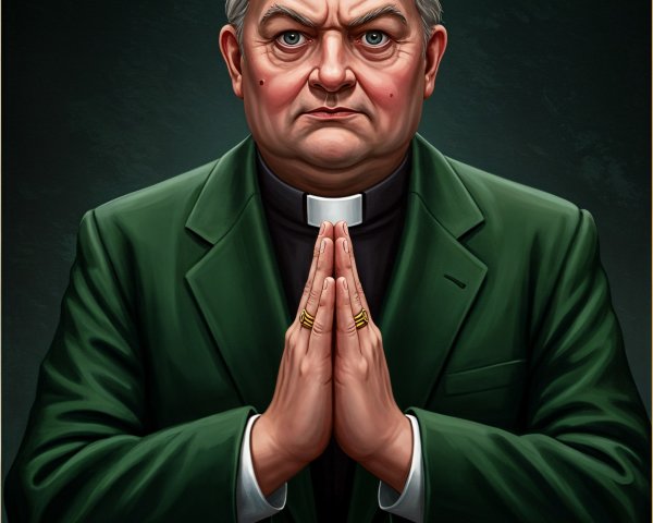 Stern Middle-Aged Man in Dark Green Blazer and Collar