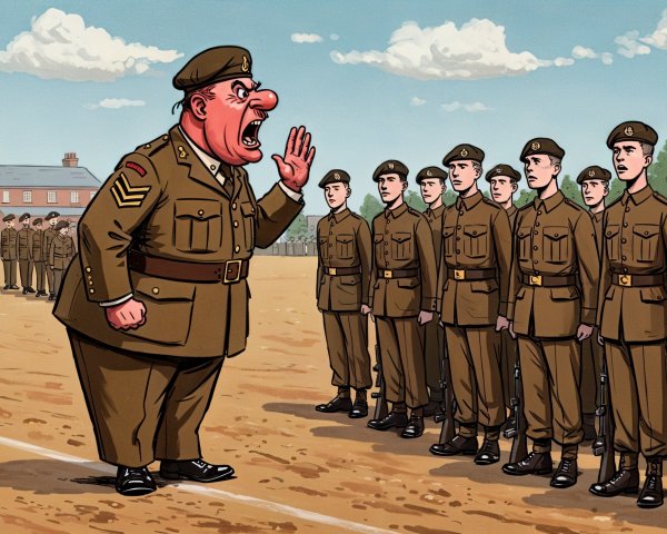 Sergeant Yelling at Soldiers in Training Formation