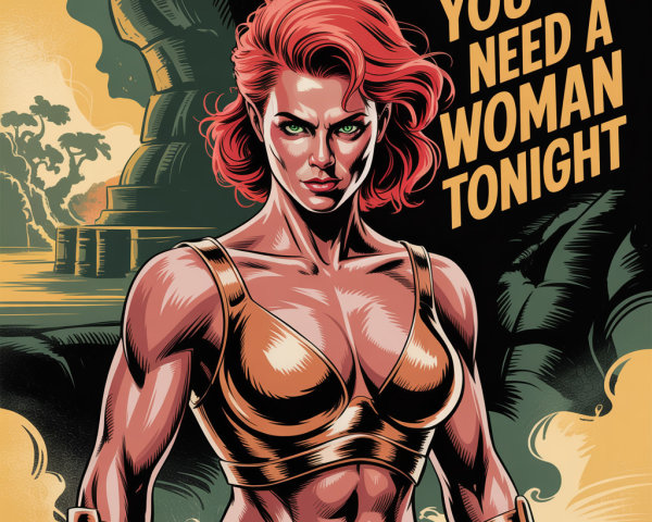 Muscular Woman in Bronze Armor with Red Hair