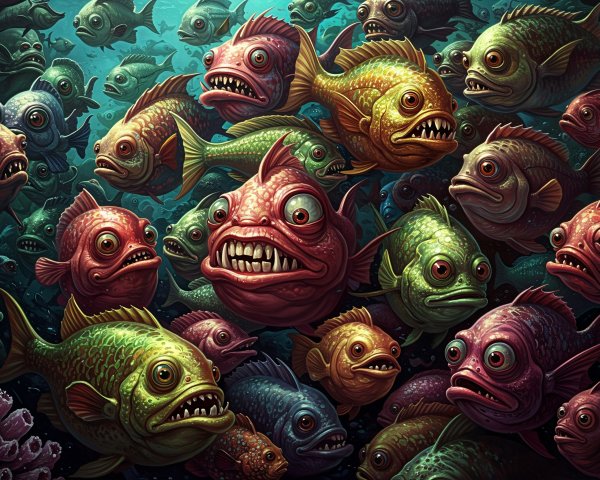 Vibrant Underwater Scene with Cartoonish Fish