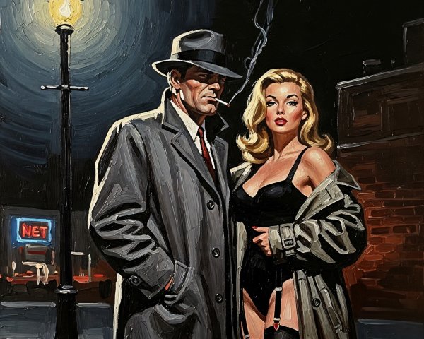 Dramatic Oil Painting of a Noir Scene with Figures
