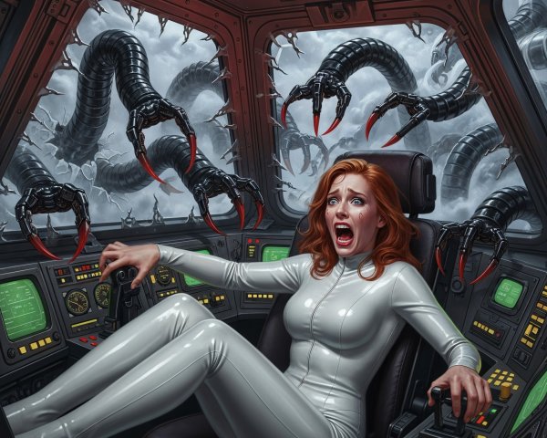 Vibrant Digital Painting of Young Woman in Cockpit