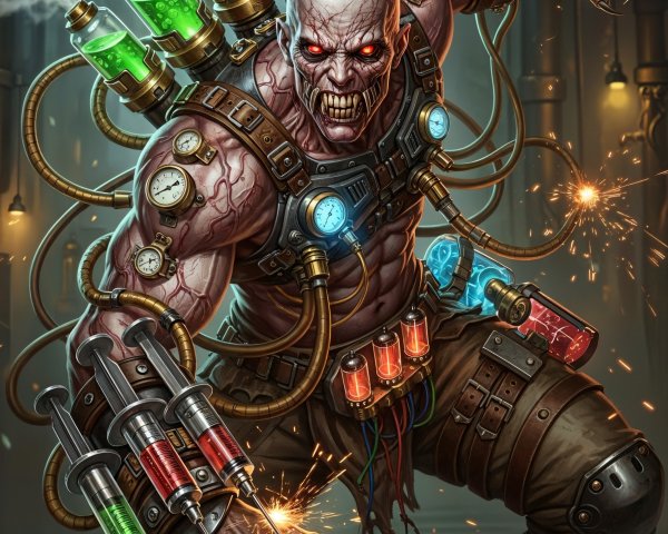 Muscular Creature with Skull Face in Industrial Setting