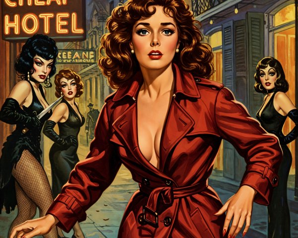 Vintage Illustration of Glamorous Woman in Red Coat
