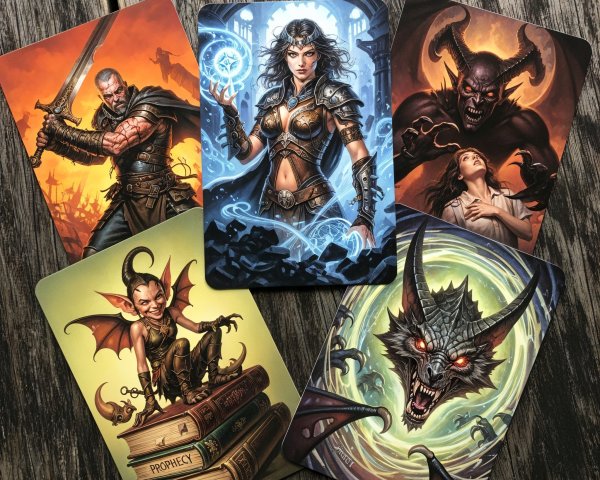 Collection of Five Fantasy-Themed Character Cards