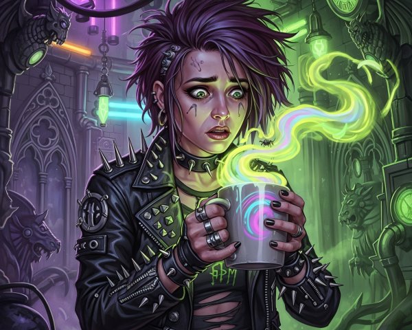 Punk-Inspired Character in Dark Mystical Setting