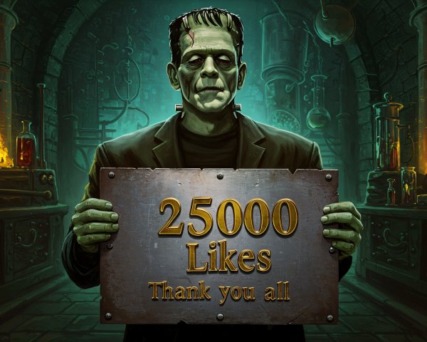 Frankenstein-like character in a dim laboratory setting