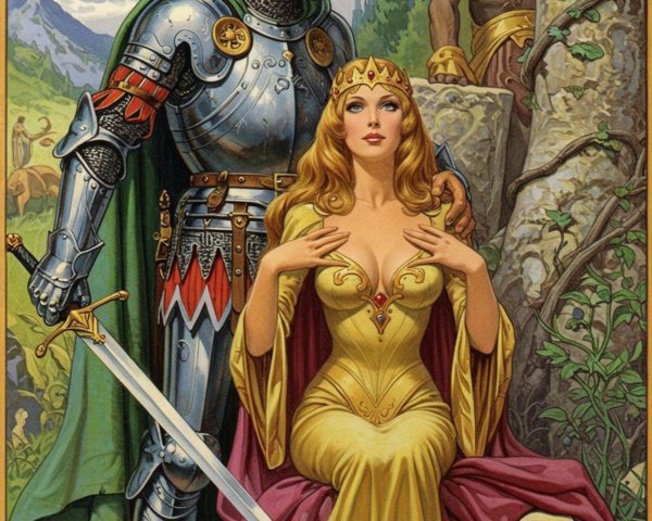 Knight and Queen in Enchanting Fantasy Landscape