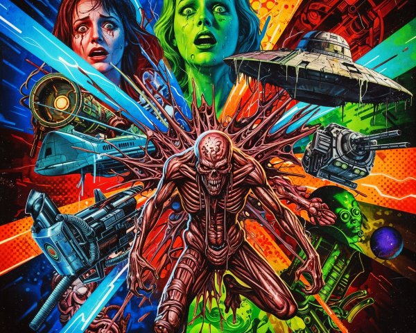 Vivid Sci-Fi Horror Scene with Alien Invasion Elements