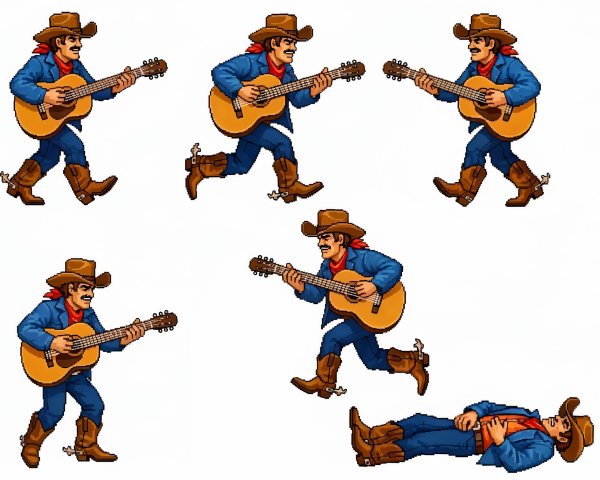 Cowboy Illustrations with Guitar in Various Poses