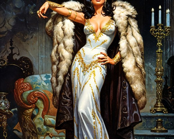 Glamorous Woman in Luxurious Setting with Elegant Attire