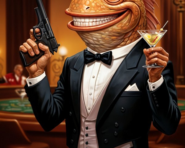 Dapper Fish in Tuxedo at Lavish Casino Setting