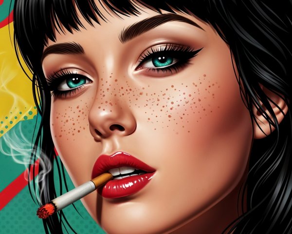 Portrait of a Young Woman with Bold Makeup and Patterns