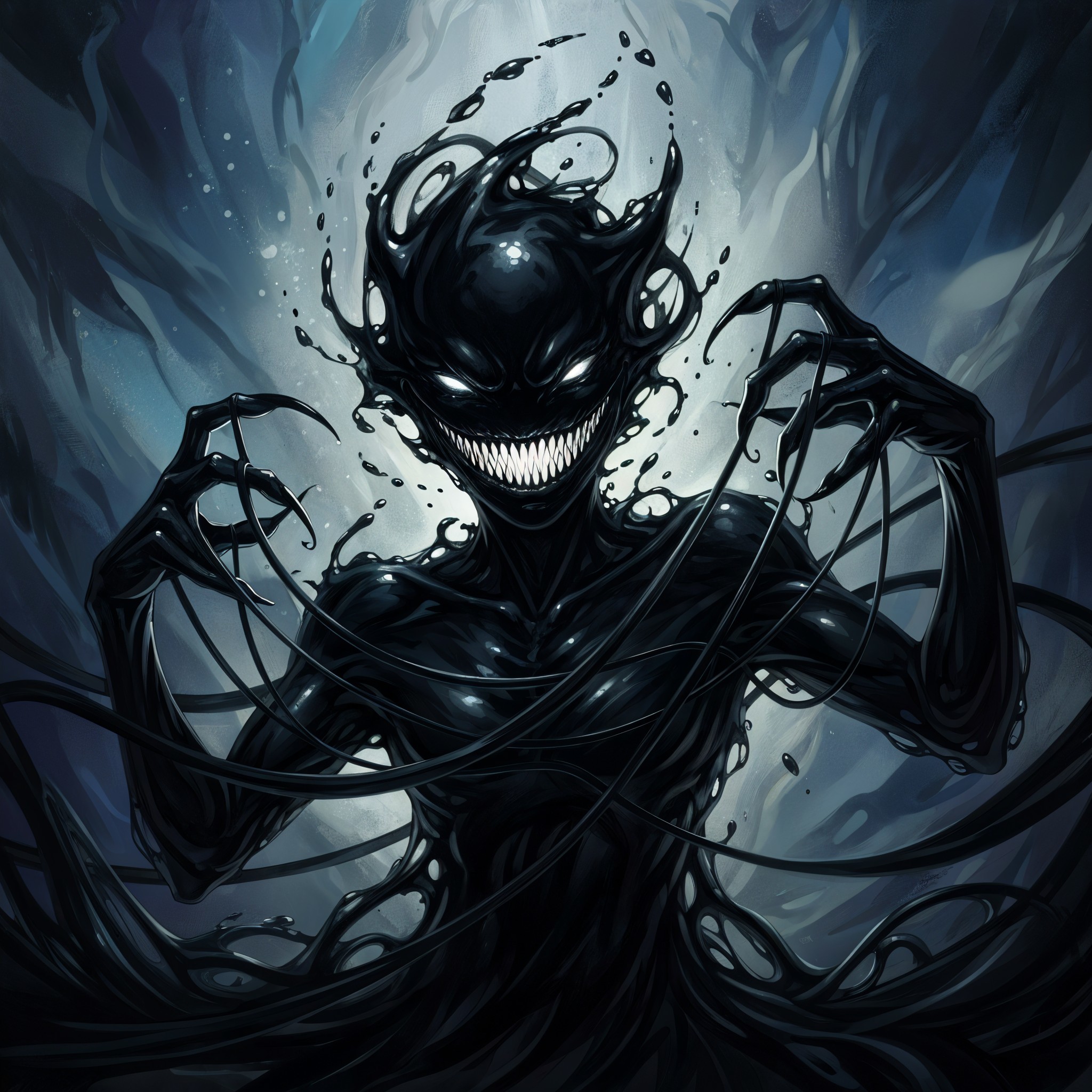 Sinister figure with elongated limbs in dark waters