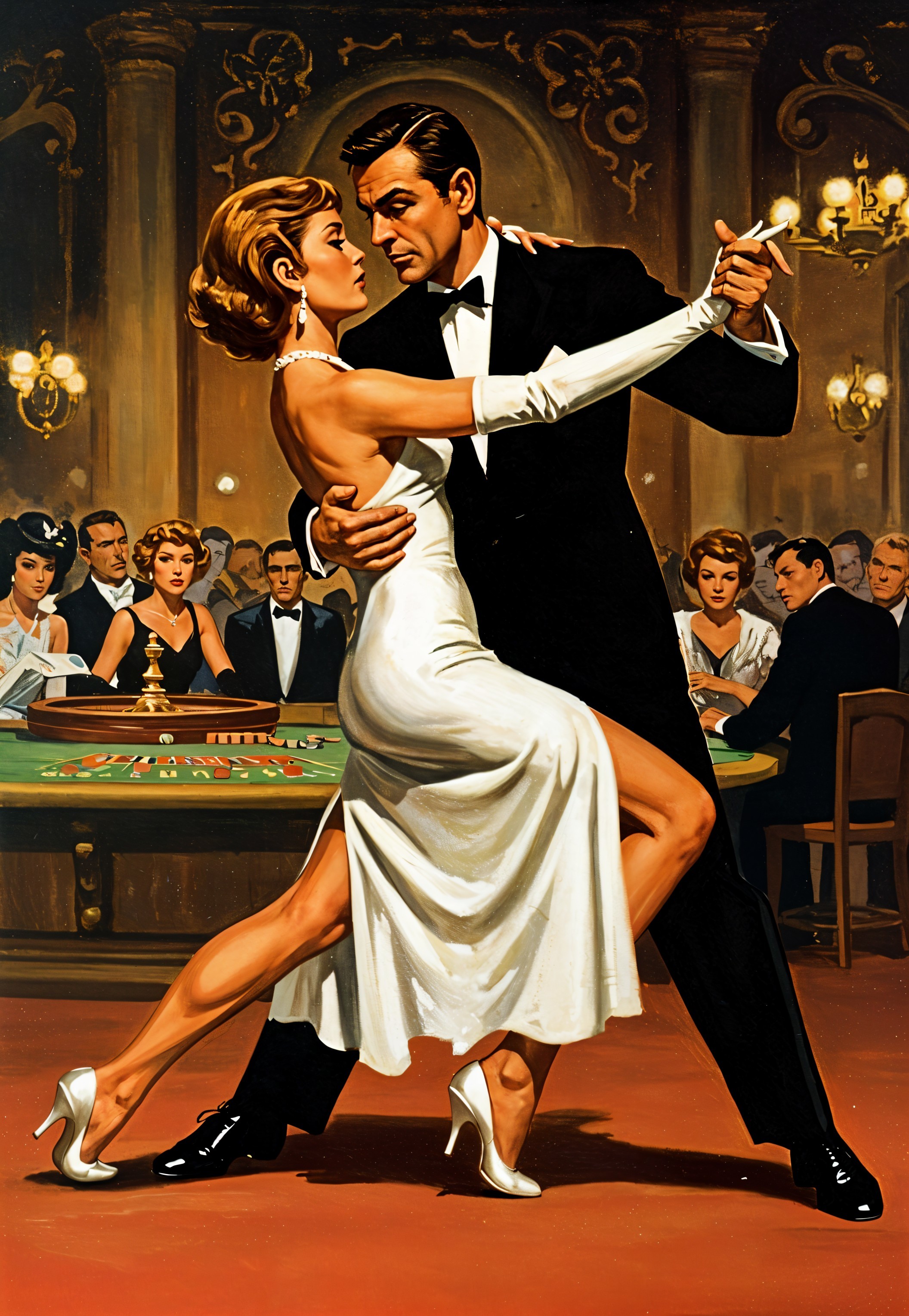 Stylish Couple Dancing Tango in Glamorous Casino Setting