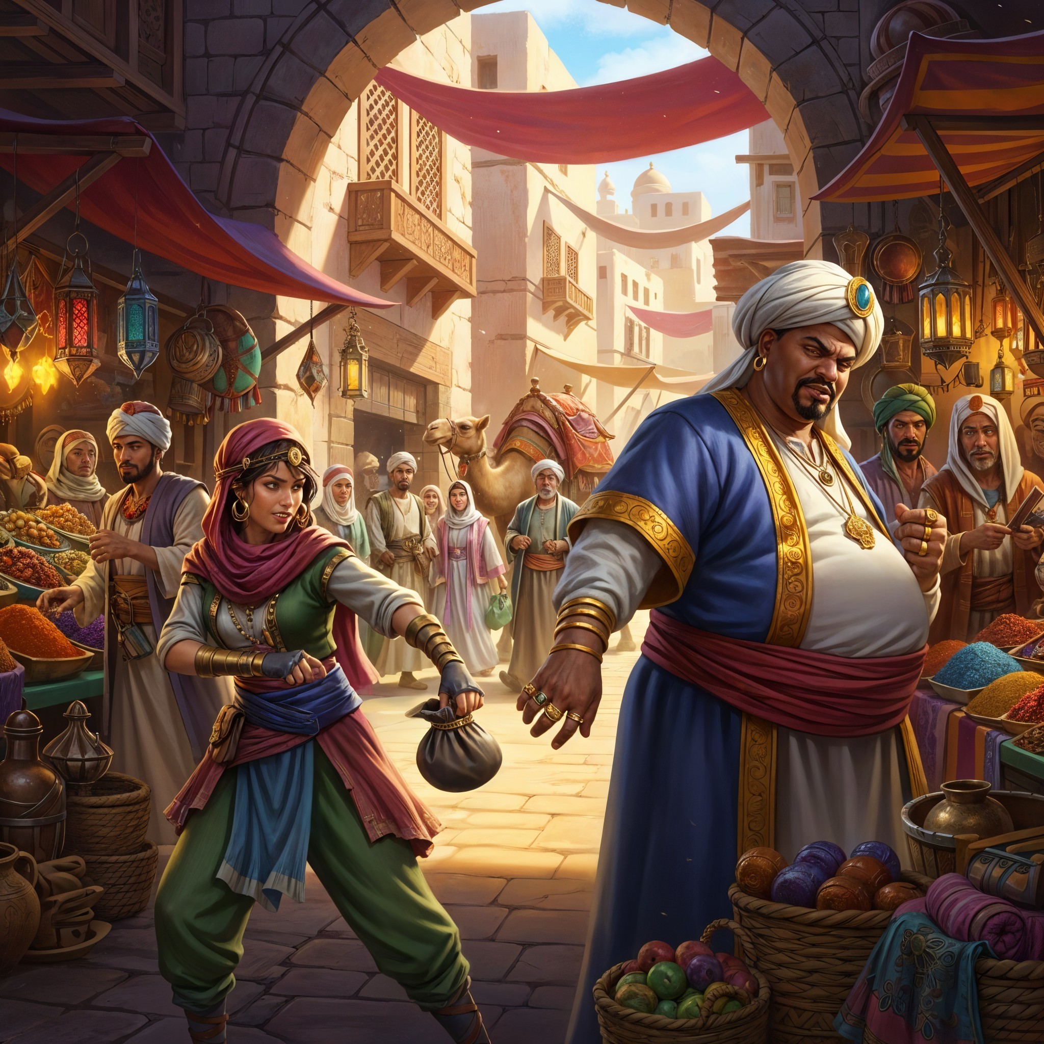 Marketplace Scene with Pickpocket in Ancient City