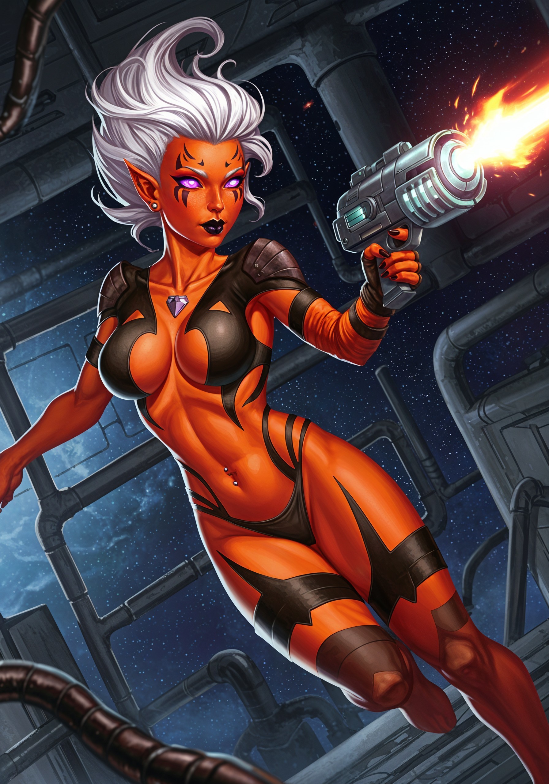 Fierce Character in Sci-Fi Setting with Blaster