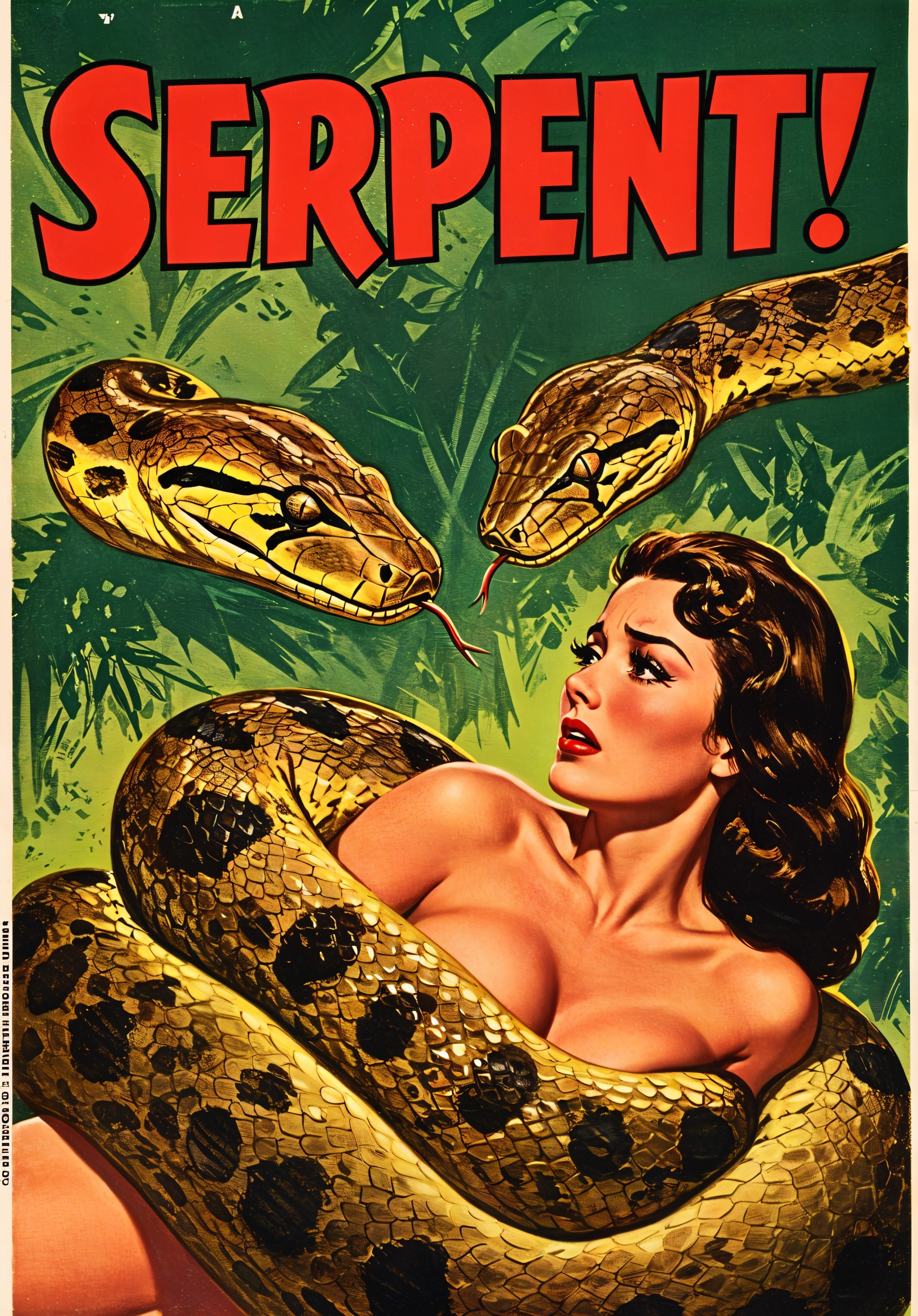 Vintage Illustration of Woman with Snakes in Jungle