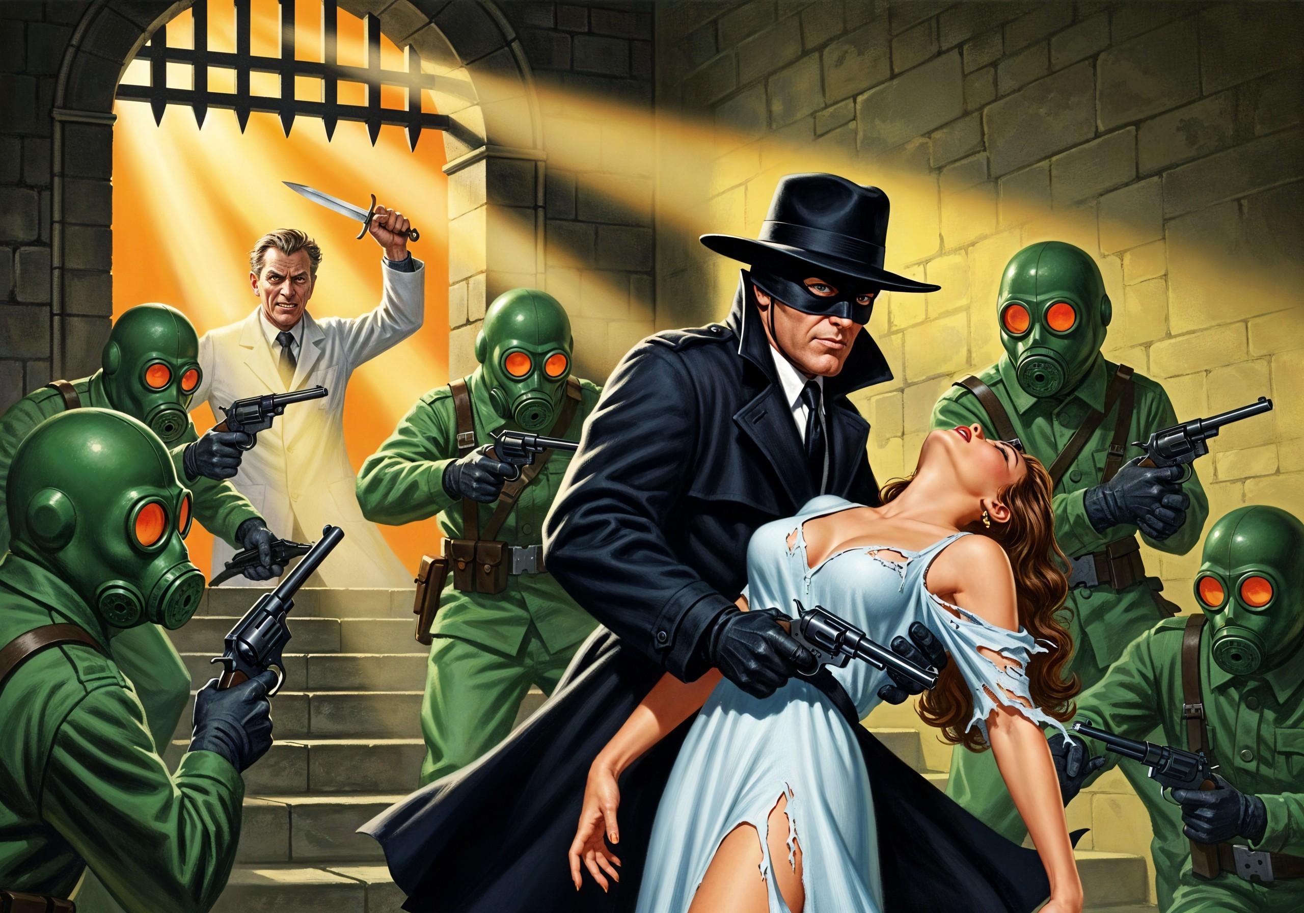 Mysterious Scene with Masked Figures and Tension