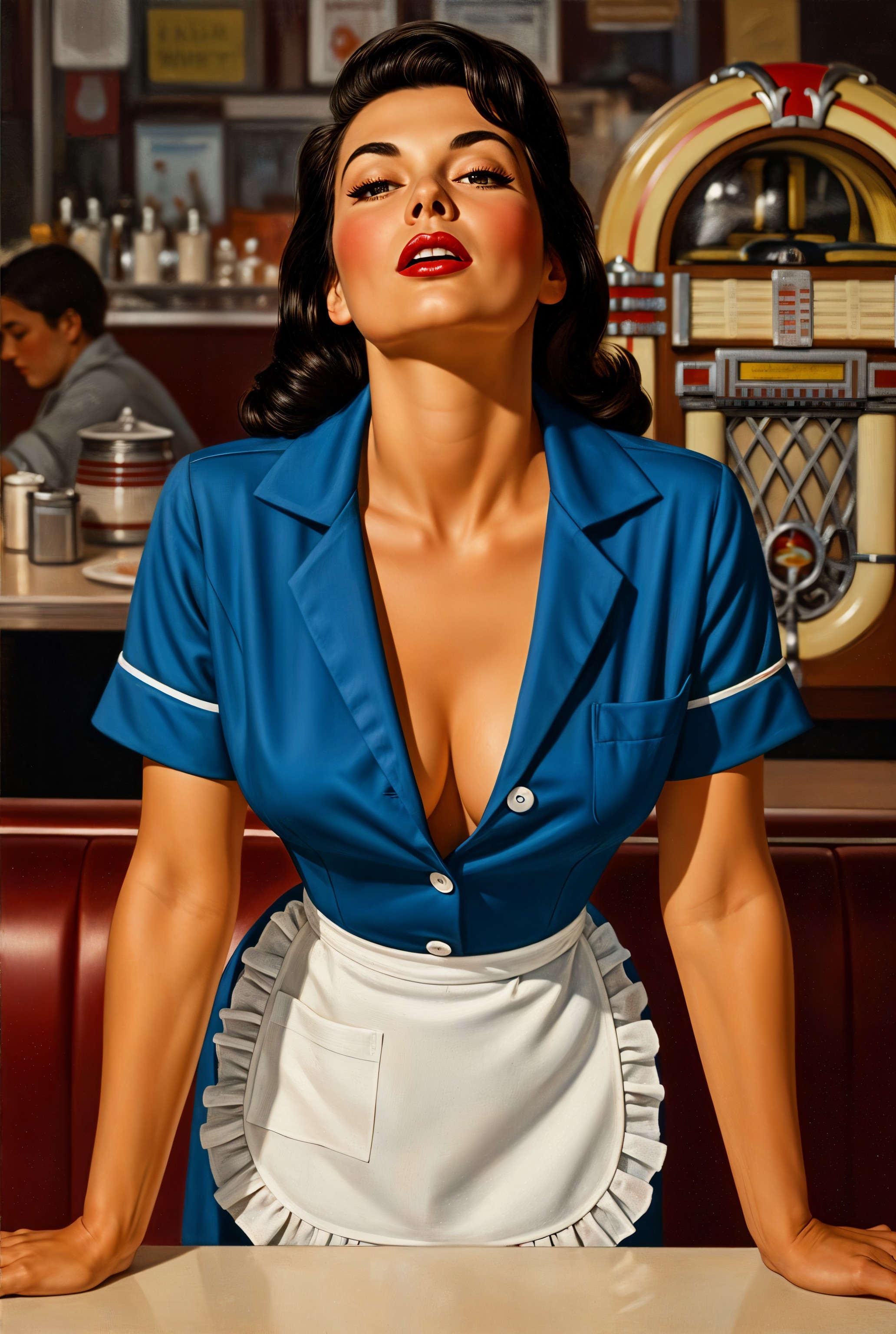 Glamorous Woman in Retro Diner with Vintage Aesthetic