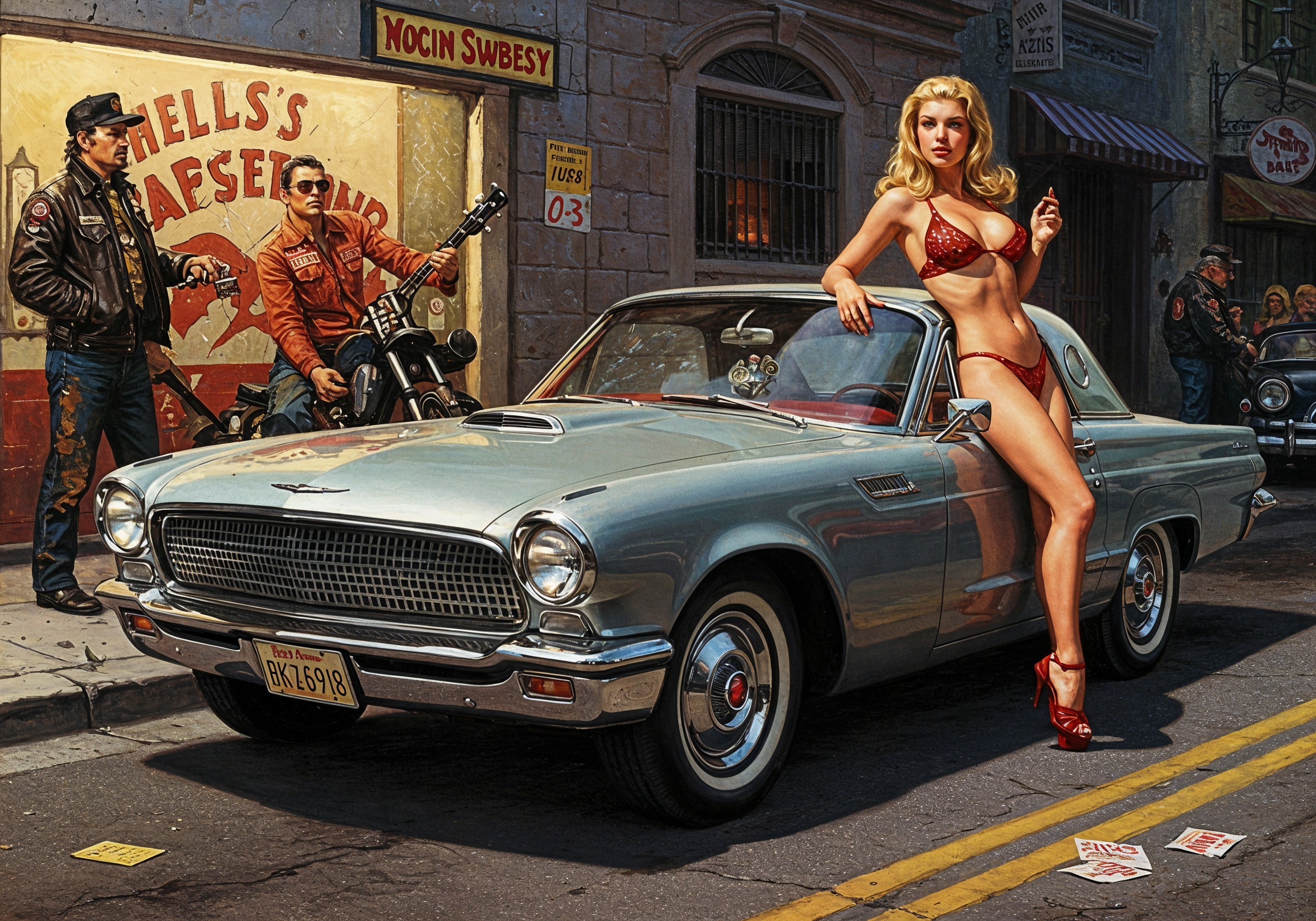 Vintage Glamour with Diner and Classic Car Scene